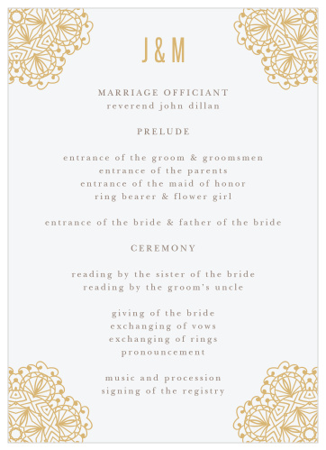 The design of our beautiful Golden Lace Wedding Programs is as unique as every couple who uses them!  