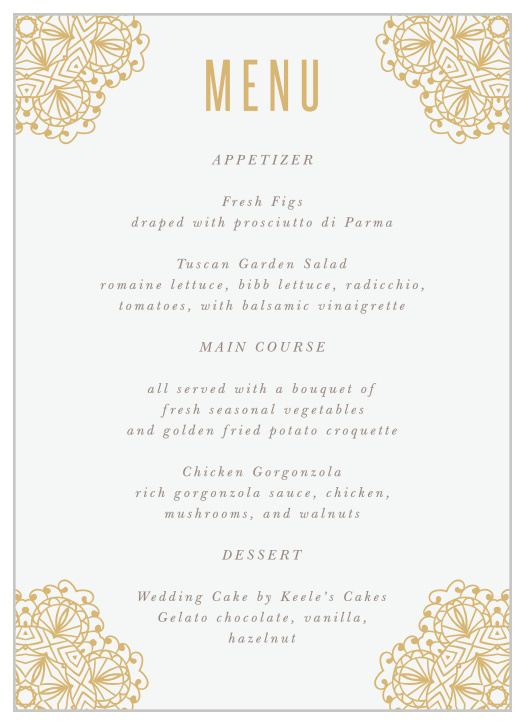 Golden Lace Wedding Menus
