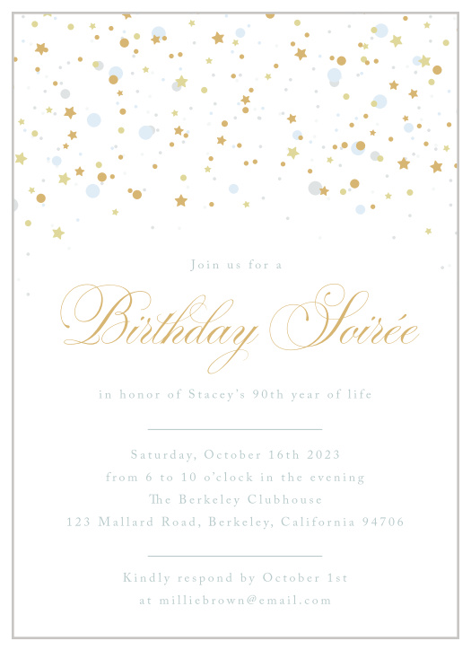 Is it almost time to celebrate that special milestone in you or your loved one's life? Our Birthday Soiree Milestone Birthday Party Invitations are here to spread the word!