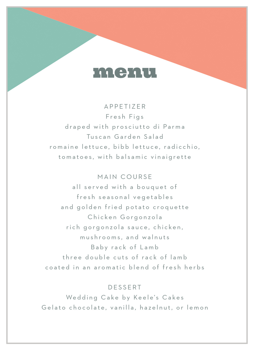 Modern Minimalist Wedding Menus