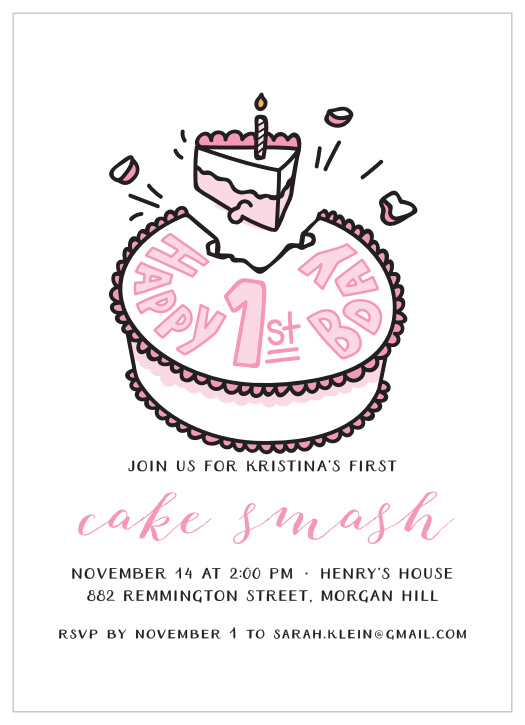Get your guests ready for a smashing good time with our Cake Smash Birthday Invitations! 
