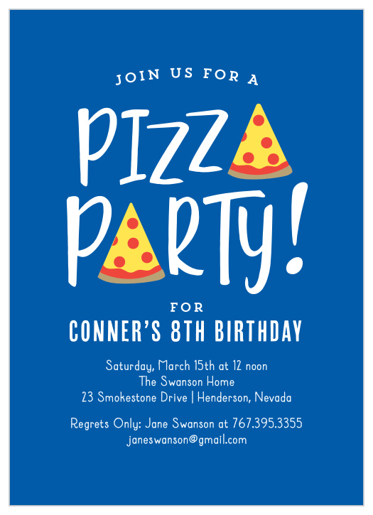 Our Pizza Party Children's Birthday Party Invitations will have your guests eager to come to grab a slice! 