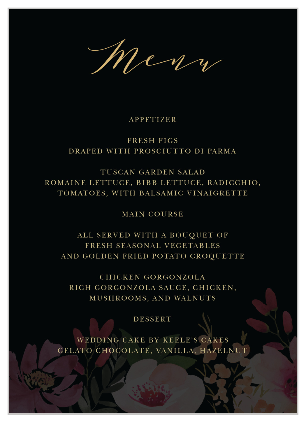 Gothic Flowers Wedding Menus