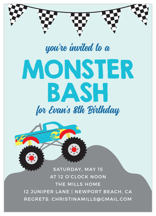 Is it almost time to celebrate your child’s special day? Our Monster Truck Bash Children's Birthday Party Invitations are here to spread the word! 
