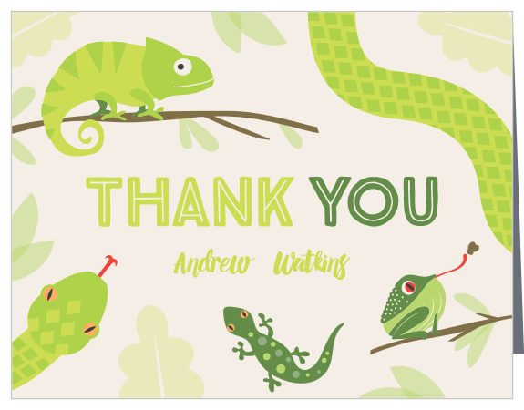 Our Snakes & Lizards Children's Birthday Party Thank You Cards are the perfect addition to your Snakes & Lizards Invitation! 