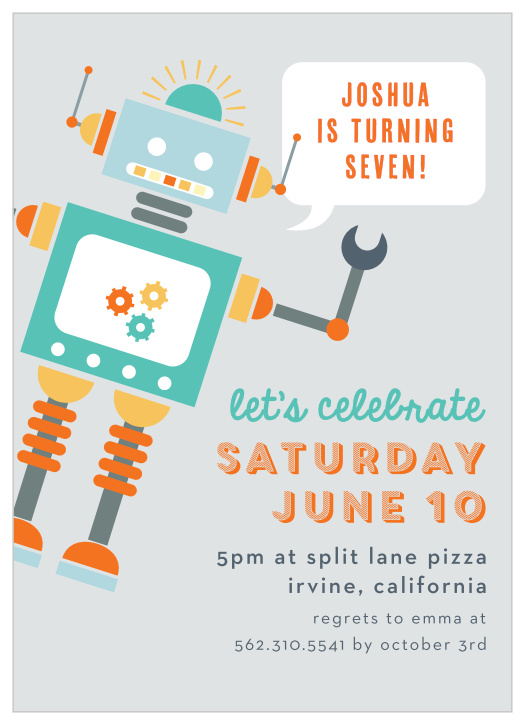 Use every tool available to you to make the best possible party for your little one with our Robot Celebration Children's Birthday Party Invitations!