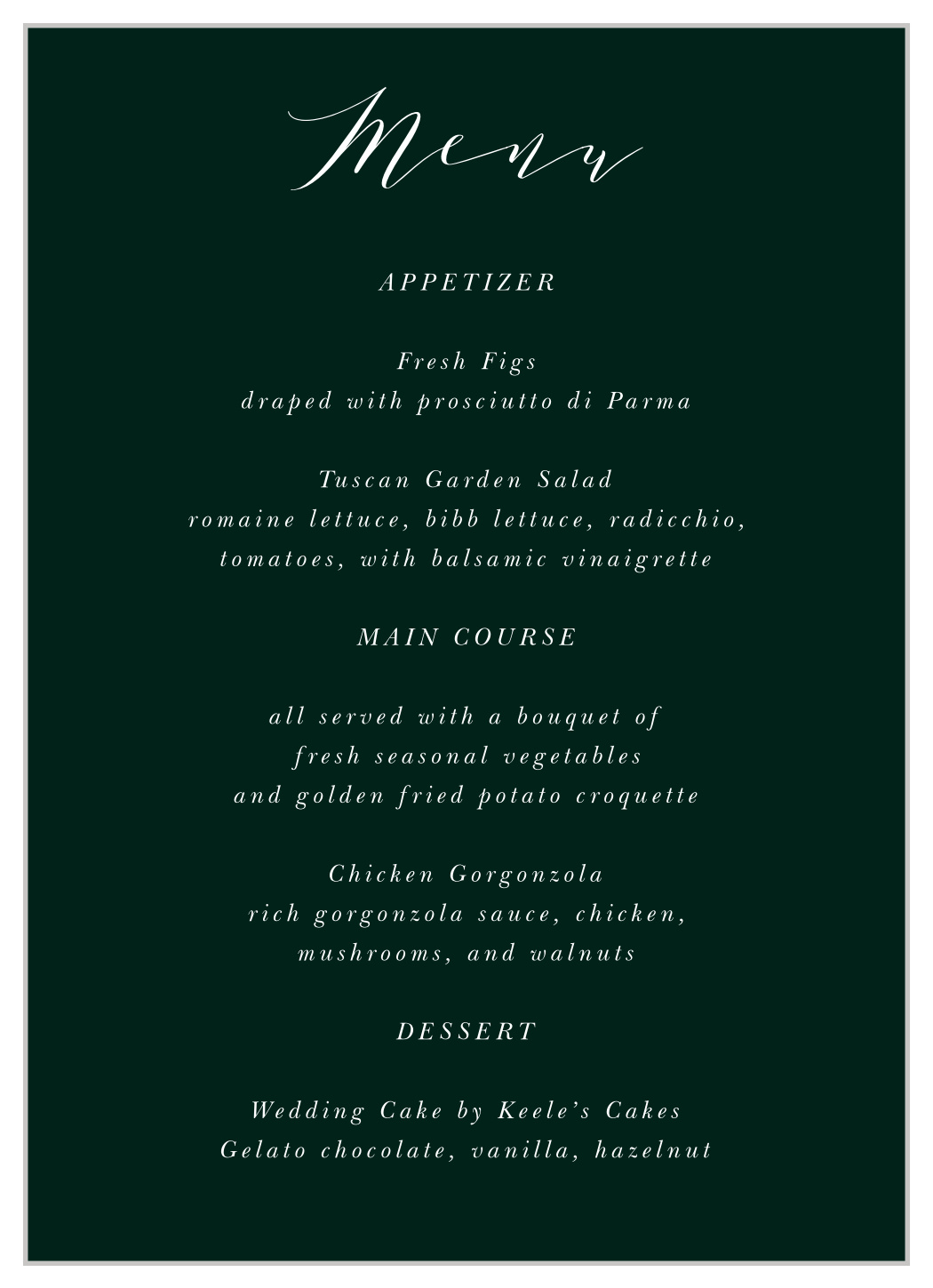Union Of Souls Wedding Menus
