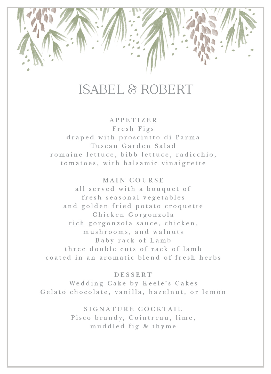 Winter Wonderland Wedding Menus
