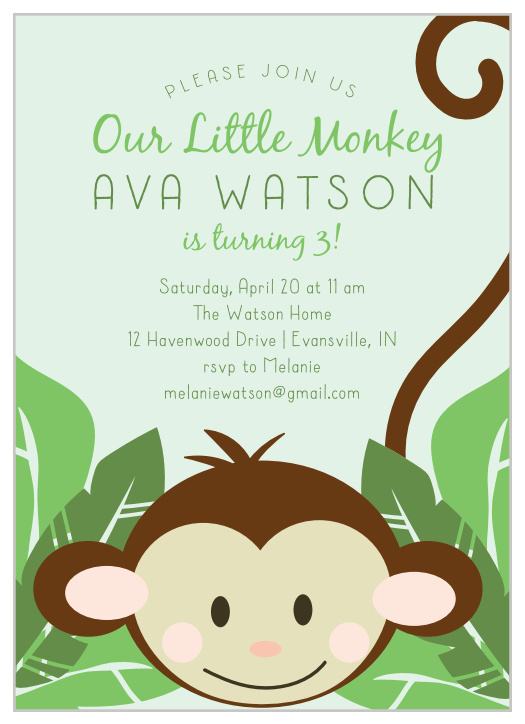 Set your little monkey up for the best birthday party of their life with our Monkey Around Children's Birthday Party Invitations! 