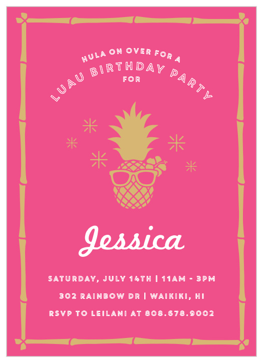 Tell your guests to hula on over to your event with our Pineapple Luau Children's Birthday Party Invitations!