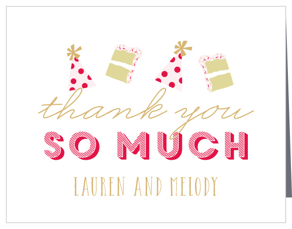 If your kids had double the fun at their joint birthday celebration, thank your guests with these Twice the Fun Children's Birthday Party Thank You Cards! 