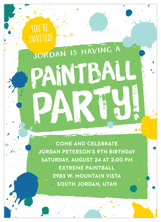 Give your little one the best birthday they've had so far with our Paintball Party Children's Birthday Party Invitations!