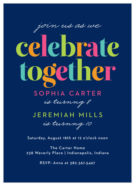 Nothing is more fun than a joint birthday party, and why not make your next one even better with our Twin Birthday Children's Birthday Party Invitations?