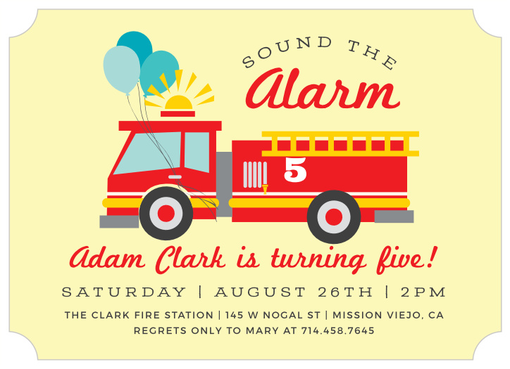 Get prepared for the best birthday party your little one has ever had with these Little Fire Trucks Children's Birthday Party Invitations.  