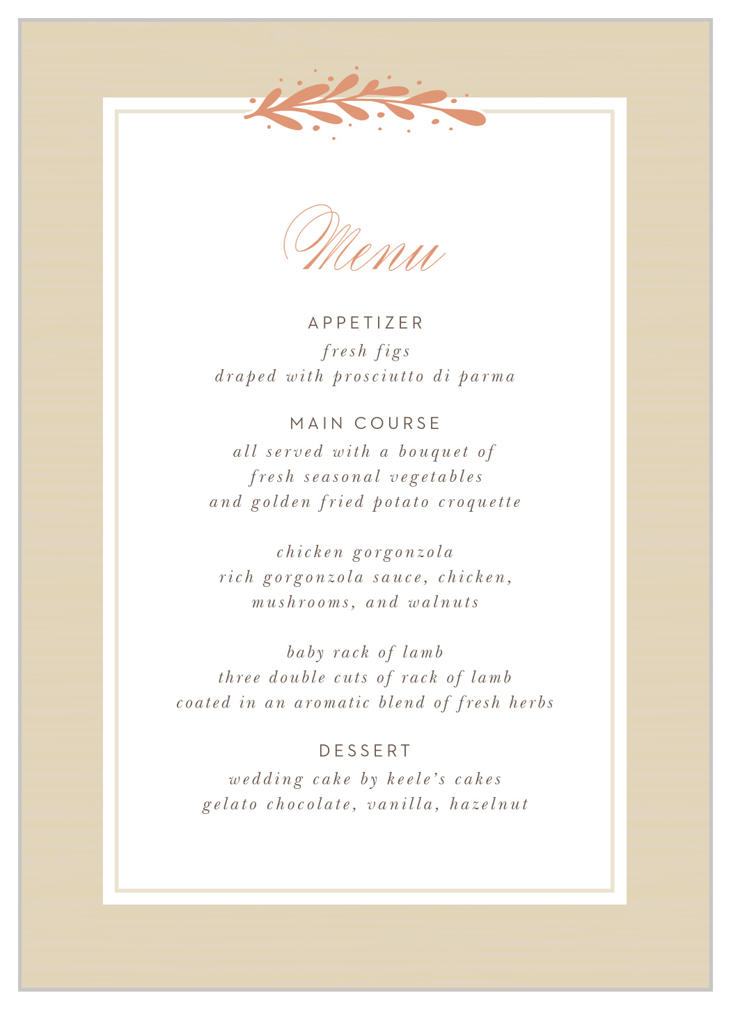 Rustic Laurels Wedding Menus