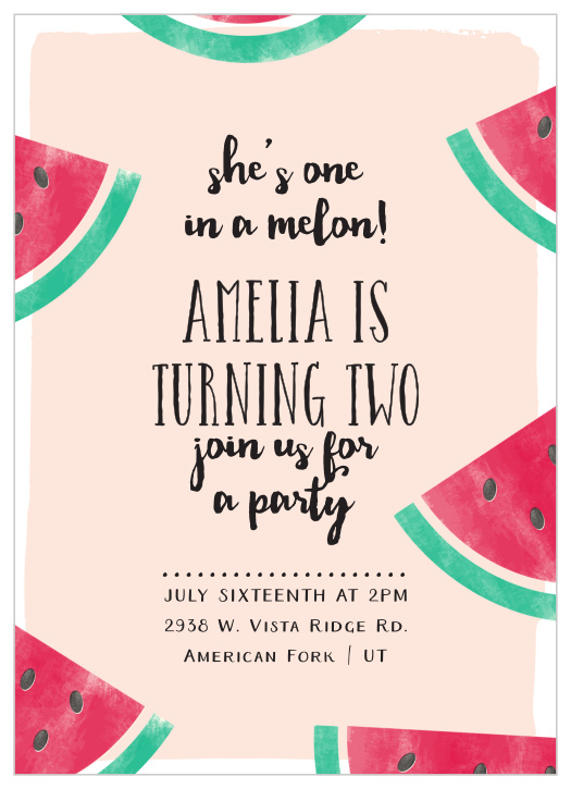 There are a "melon" different ways to celebrate your little one having another birthday, but you can kick things off with our Watermelon Slice Children's Birthday Party Invitations!  