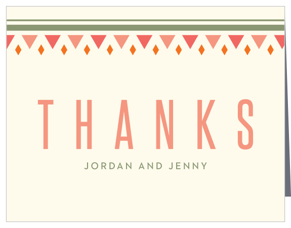 Spell out your appreciation with the bold, yet still elegant, lettering of our Taco Bout Love Bridal Shower Thank You Cards. Geometric designs fill the top border of each card, pointing downward to your own brief expression of gratitude. With a shock of contrasting colors and plenty of space inside to personalize each card to each guest, these cards are a beautiful addition to your party preparations.