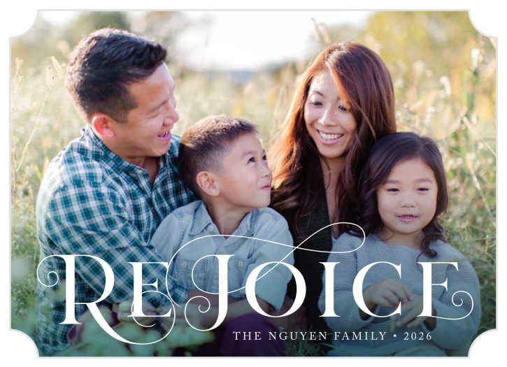 Our Swirly Rejoice Holiday Cards are the perfect reminder to spend the holiday season being thankful for all the wonderful things in life.  