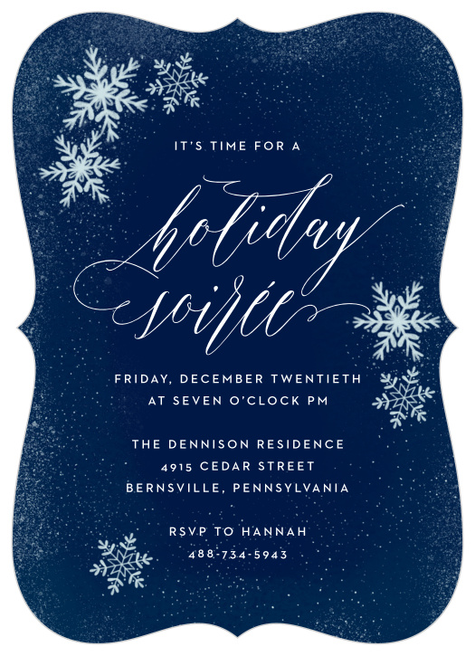 Counteract the cold of the season with the warmth of your holiday love on our Winter Frost Holiday Party Invitations. While snowflakes cover the frostbitten window frame of your card's background, smooth calligraphy and neat typography spell out the delightful details of your perfect party. 