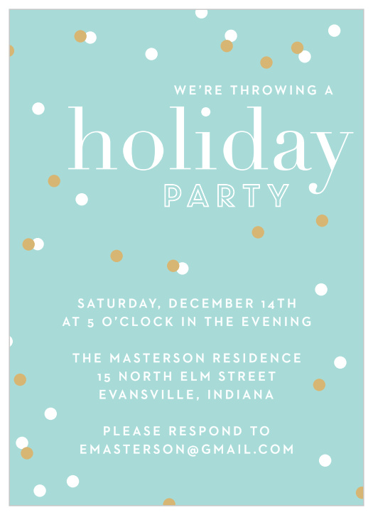 Throw the holiday party of a lifetime with the unforgettably winter-themed design of our Modern Confetti Holiday Party Invitations. Snow falls all around your invitational text, a mixture of bright gold-foil and sheer white to stand out in sharp contrast against the light-blue background. With each word in an easy-to-love and easier-to-read typography, you can be sure that these holidays are filled with warmth.