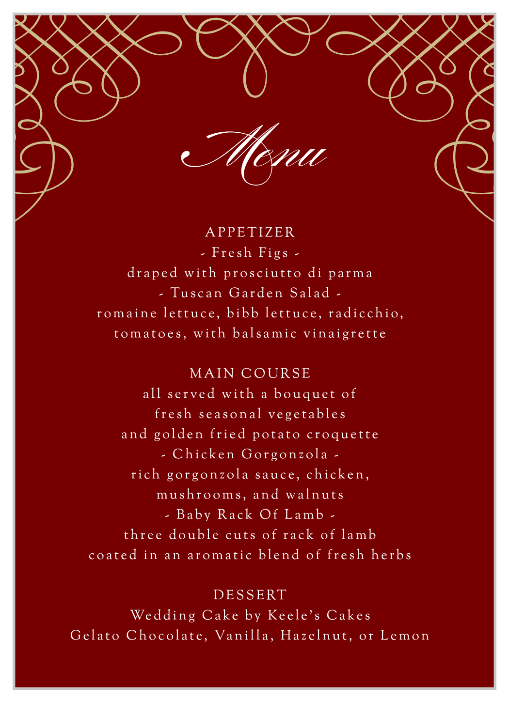 Ornate Border Wedding Menus