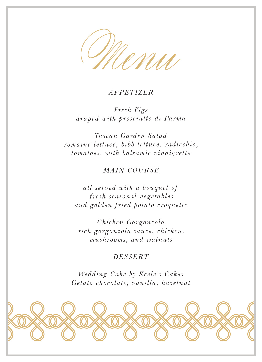 Irish Knot Wedding Menus