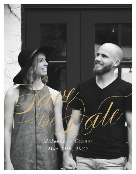 Guarantee that your guests mark their calendars well in advance of your wedding with the beautiful, simplistic design of our Irish Knot Save-the-Date Cards. The primary focus of each printed product is your own favorite photo, embellished by the text "Save-the-Date" in shining gold-foil. With your essential wedding details in a neat white print for easy legibility, you can be sure that you spend your wedding day surrounded by the people you adore most.