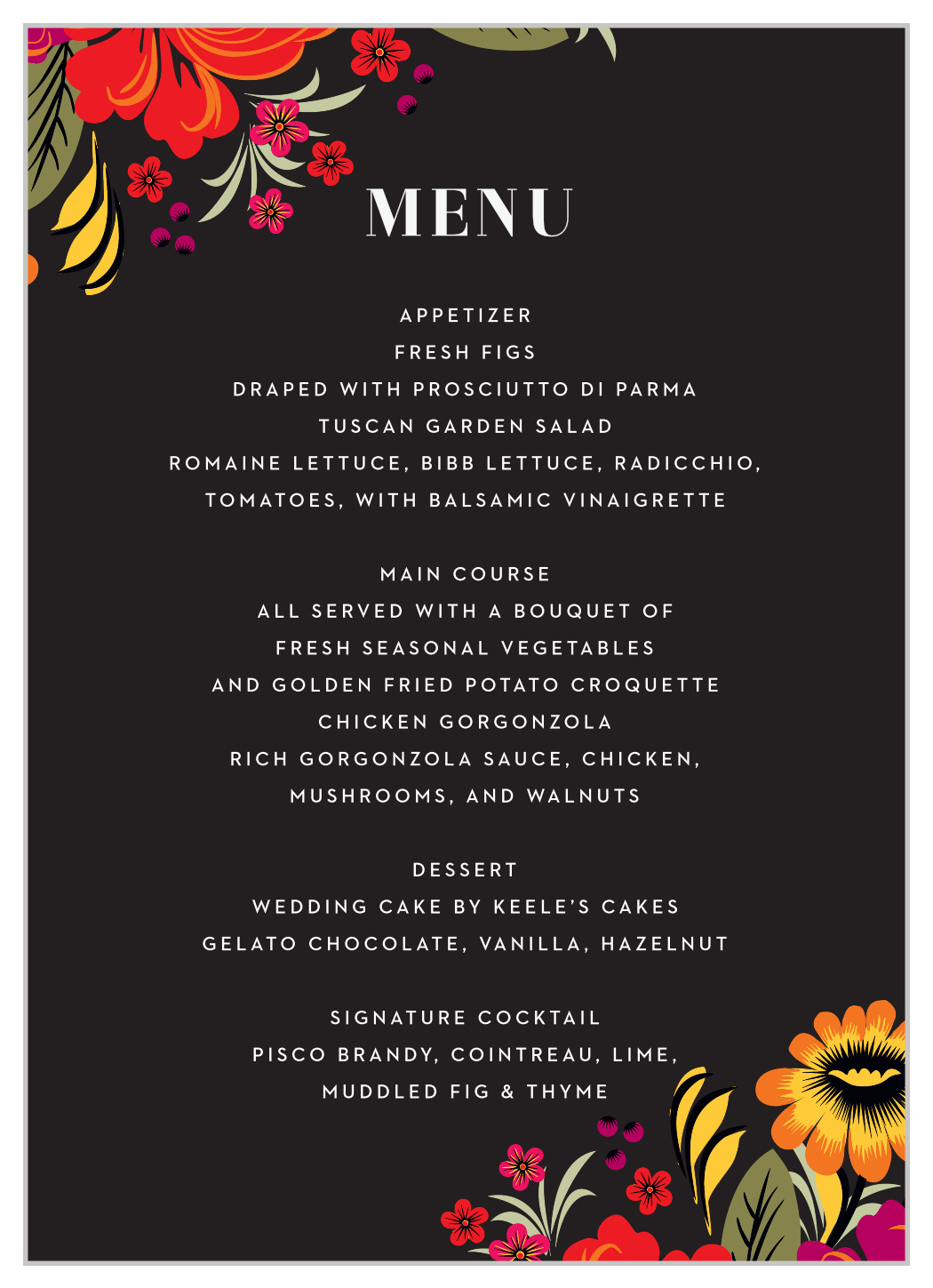 Spanish Florals Wedding Menus