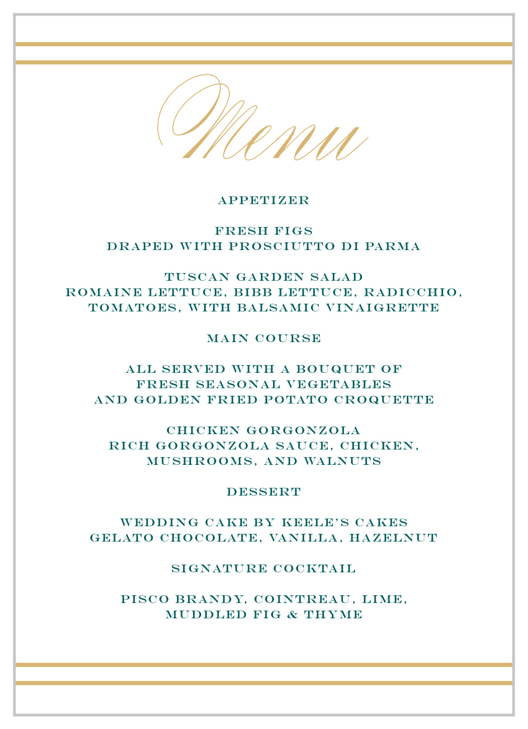 Irish Cross Wedding Menus