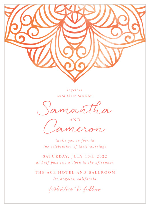 A beautiful, geometric painting adorns the top of our Painted Love Wedding Invitations. 