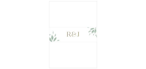 Wrap your wedding invitations in the loving vines of our Fairytale Leaves Wedding Belly Bands. A twin set of leaves adorn opposing corners of each band, growing steadily inward to the neat lettering that spells out the initials of you and your beloved. On a background of sheer white, you can be sure that they fit beautifully alongside the design of the invitations themselves.