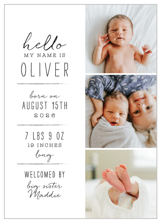 Our Baby Scribbles Birth Announcements combine lovely calligraphy and simple colors for an aesthetically minimalist design!