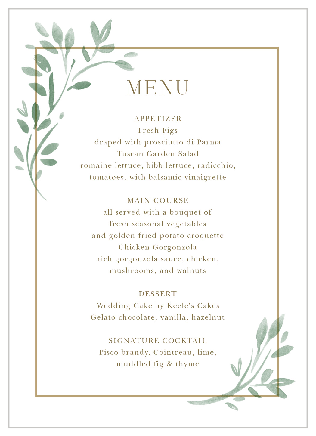 Fairytale Leaves Wedding Menus