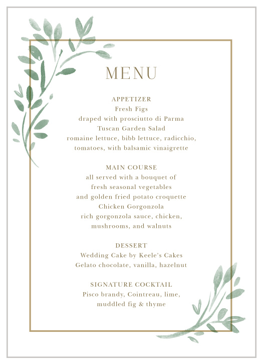 Fairytale Leaves Wedding Menus