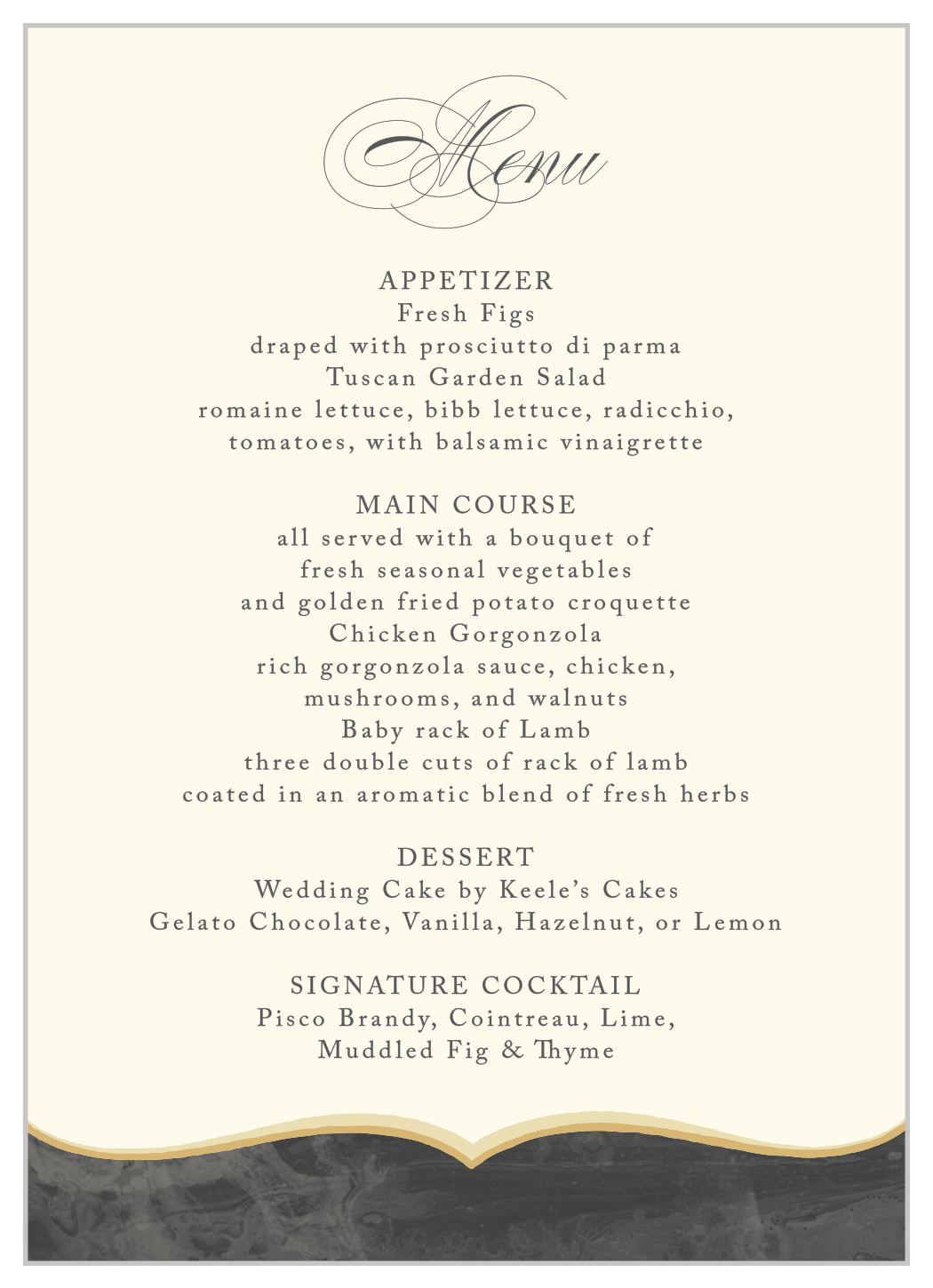Dark Fairytale Wedding Menus