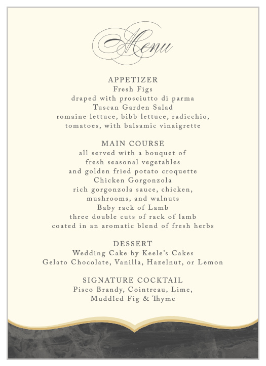 Dark Fairytale Wedding Menus