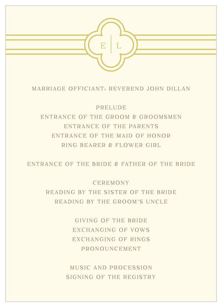 Irish Deco Wedding Programs