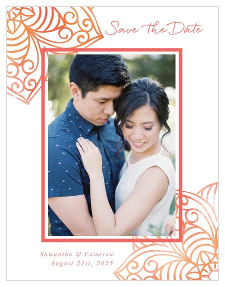 A beautiful photo of you and your partner is the focal point of our Painted Love Save-the-Date Magnets. 