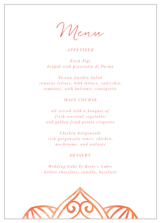 Painted Love Wedding Menus