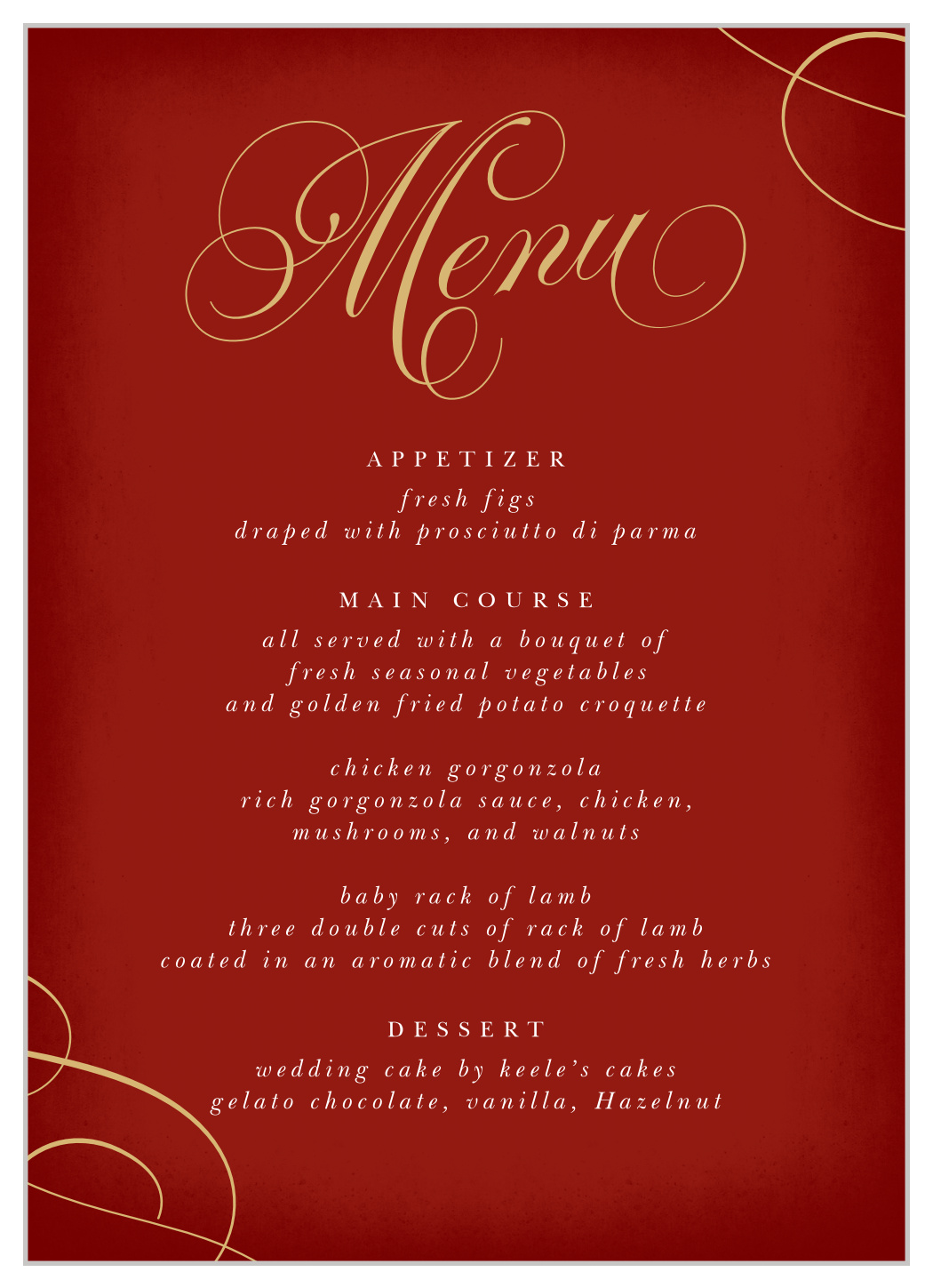 Eternal Love Wedding Menus