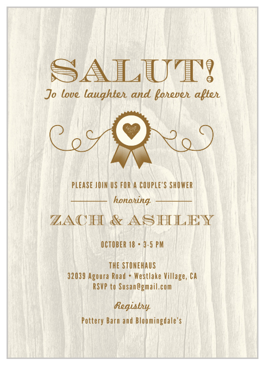 Celebrate the bride-to-be with our Wooden Salut Bridal Shower Invitations! 
