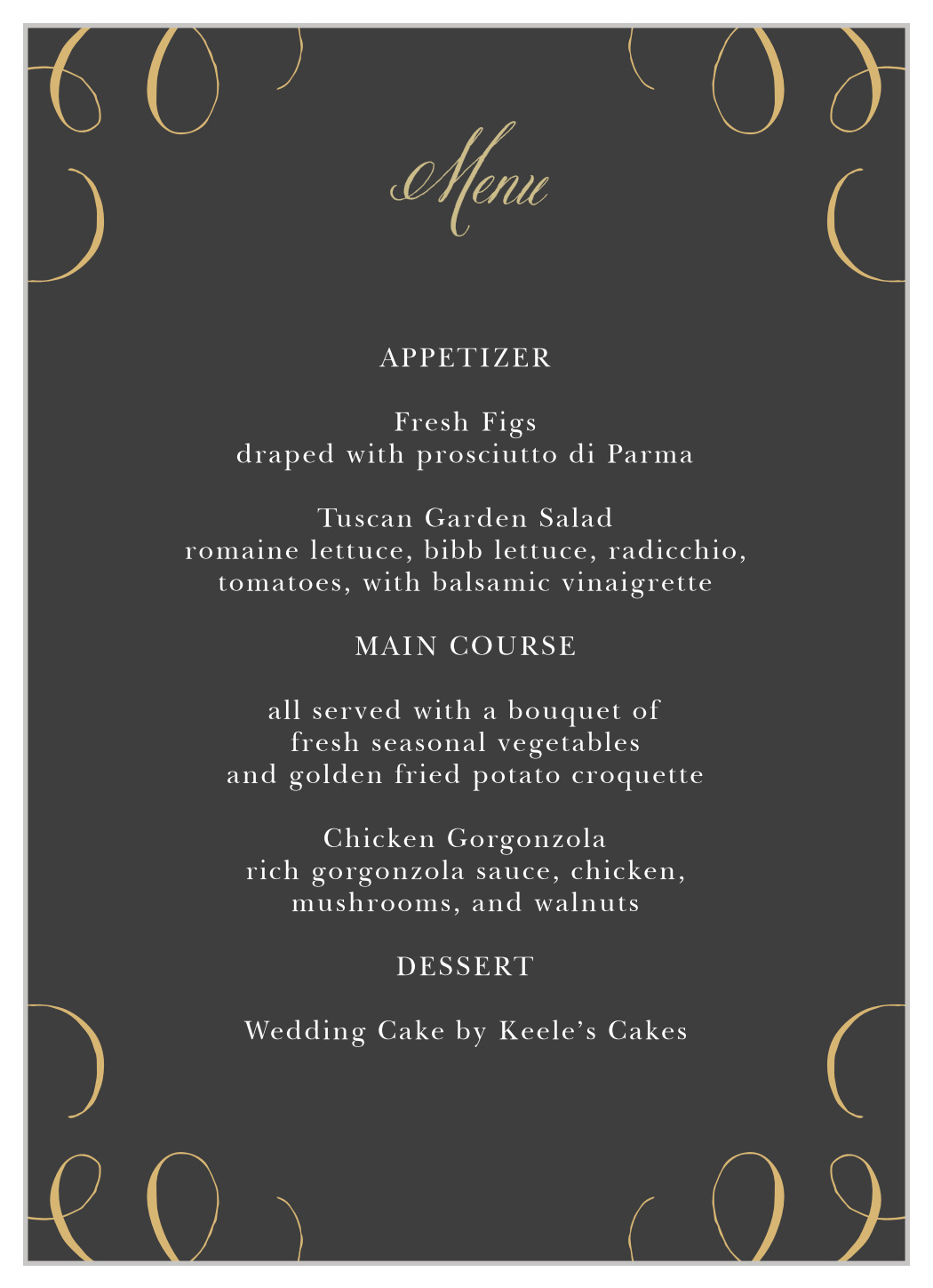 Gothic Script Wedding Menus