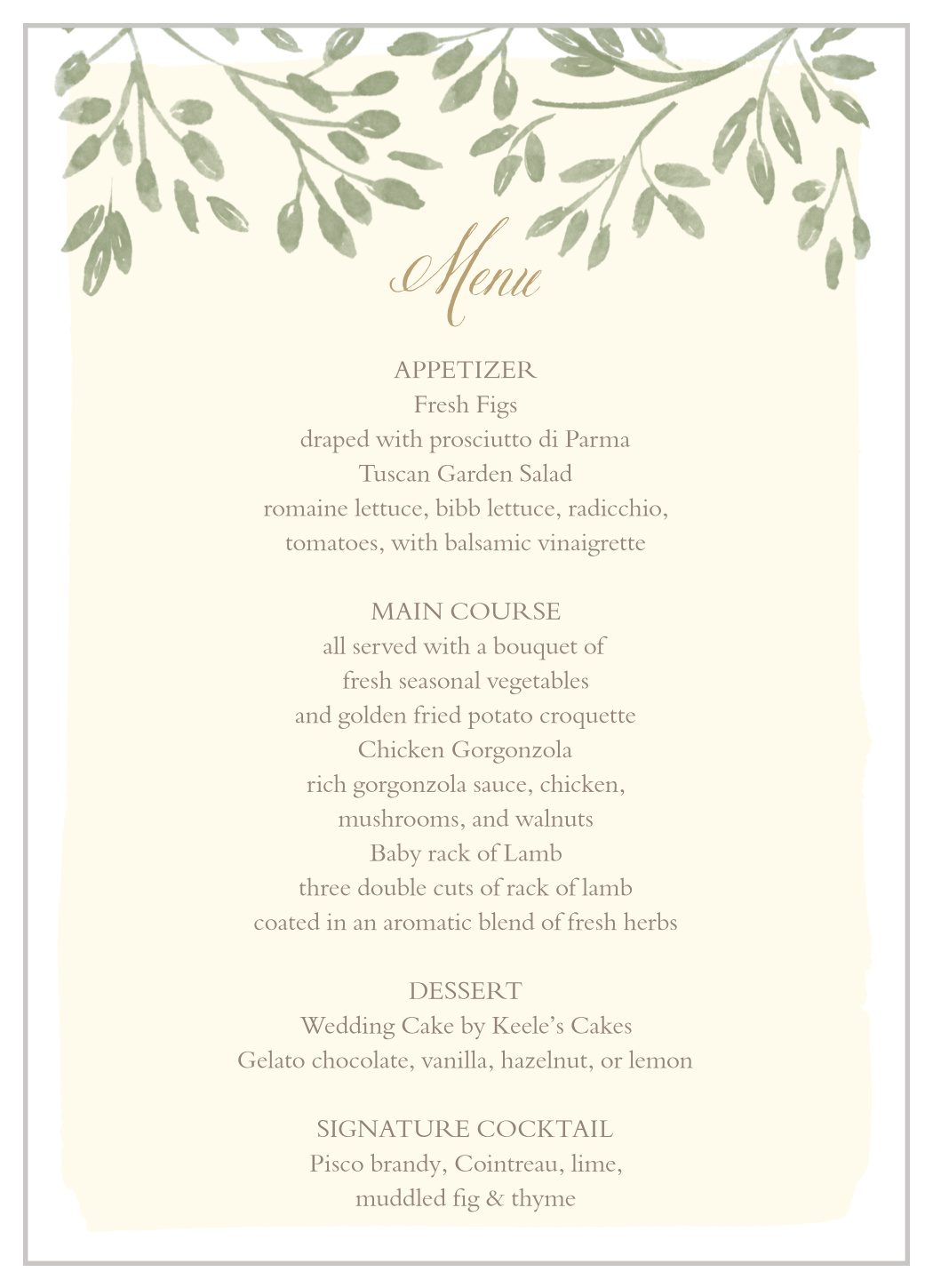 Vines & Leaves Wedding Menus