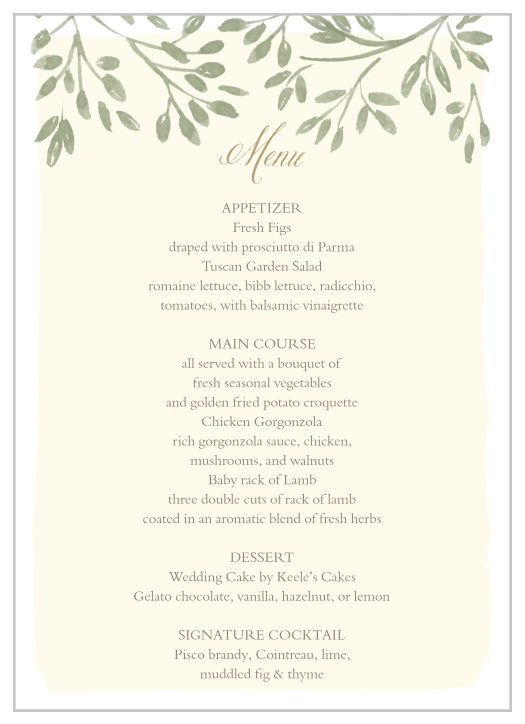 Vines & Leaves Wedding Menus