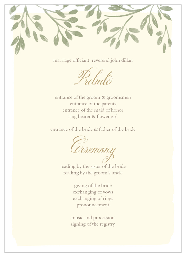 Vines & Leaves Wedding Programs