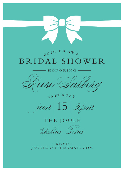 Present your guests with the gift of celebration with the Perfect Bow Bridal Shower Invitations. 