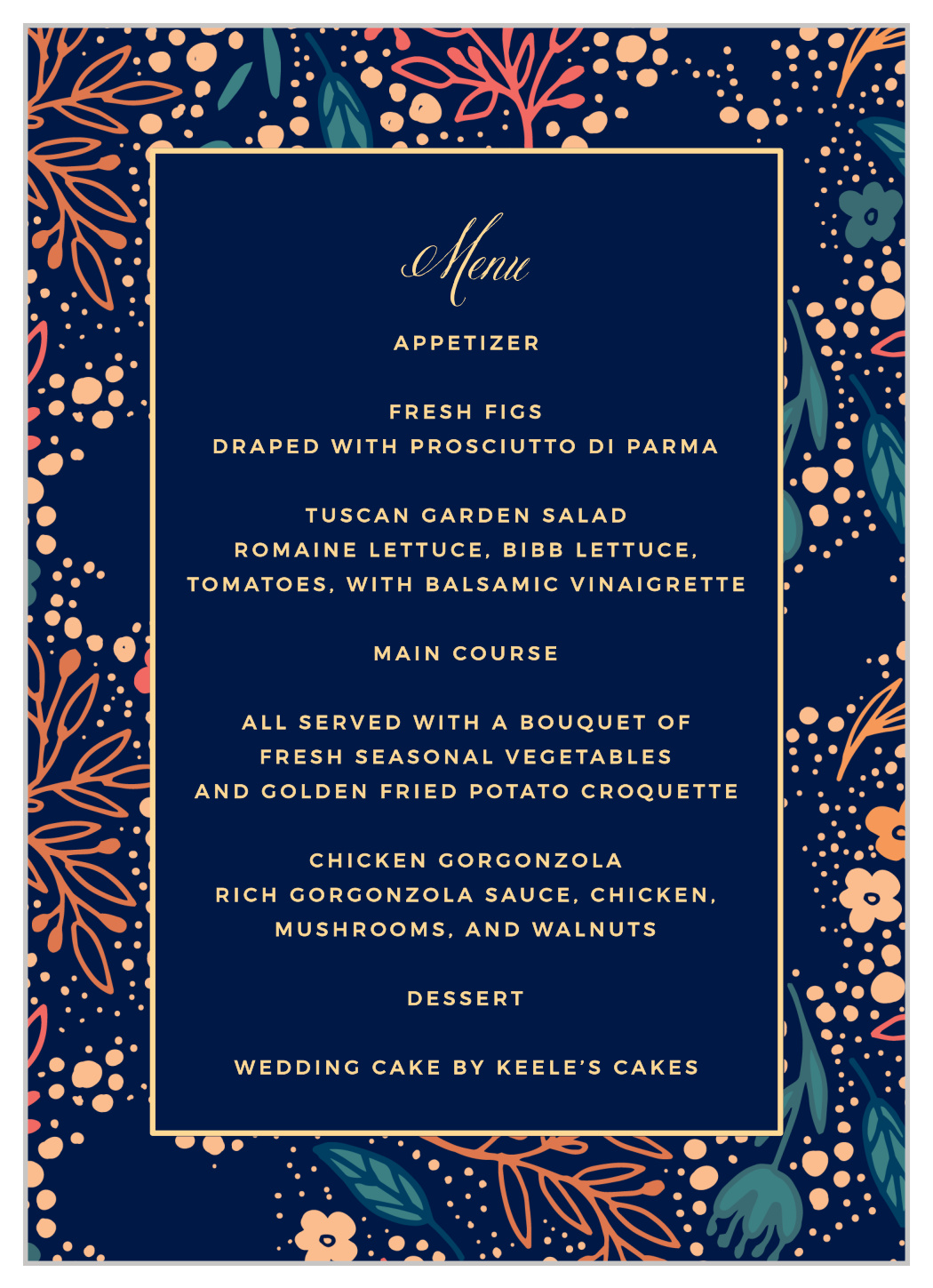 Unique Botanicals Wedding Menus