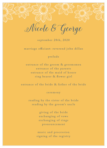 Sunflower Nuptials Wedding Programs