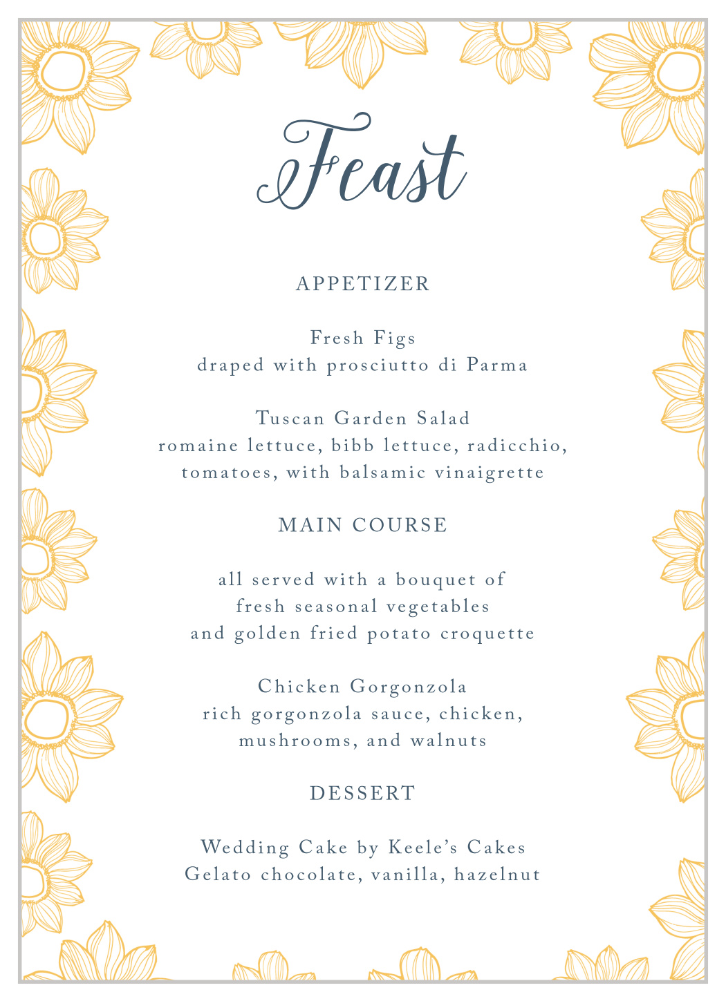 Sunflower Nuptials Wedding Menus