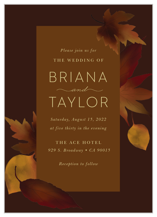 Our seasonal Fall Leaves Wedding Invitations give you the opportunity to share one of your biggest days yet with the people you care about most.